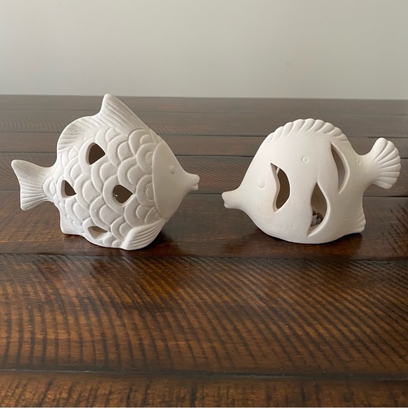 Set of 2 Light-up Ceramic Fish for Nautical Decor Customizable/ Paintable - Picture 2 of 13